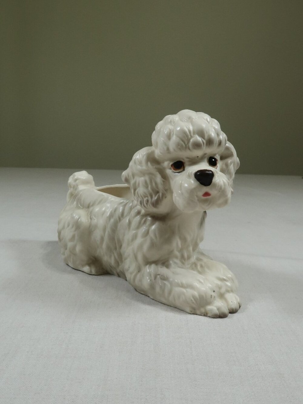 Vintage 1950s Lefton White Ceramic Poodle Dog Planter H7859 Japan